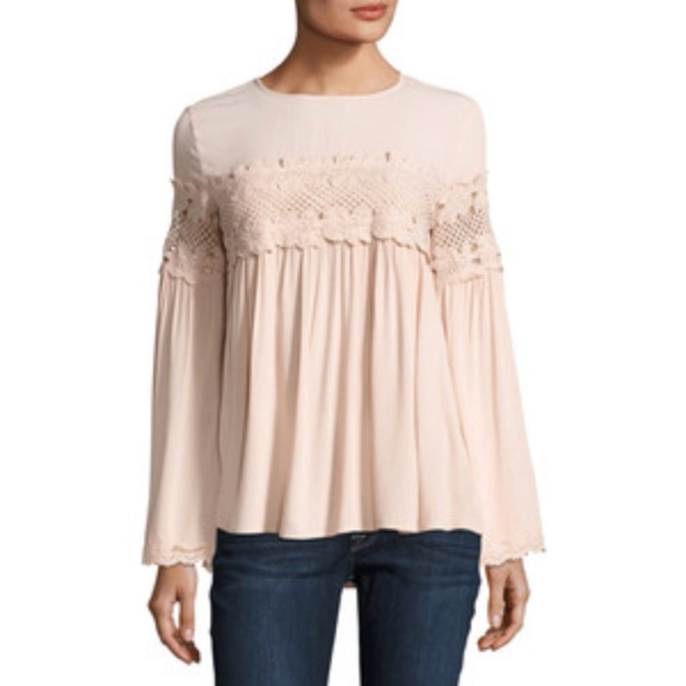 Lumie Pink Blue Lace Flutter Sleeves Top NWT